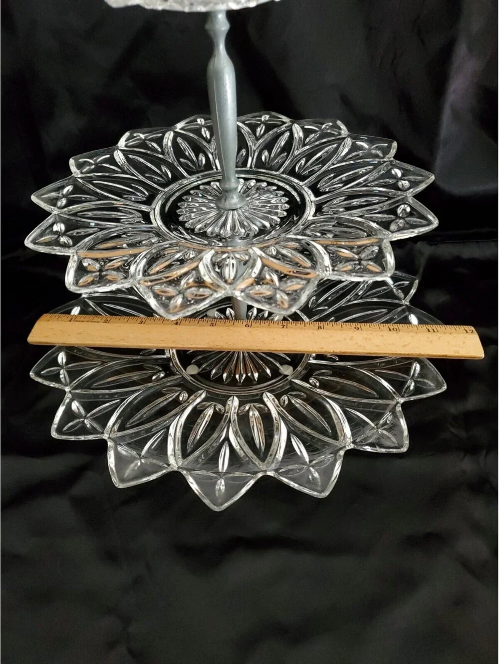 Vtg Federal Glass Petal Clear 3 Tier Serving Tray